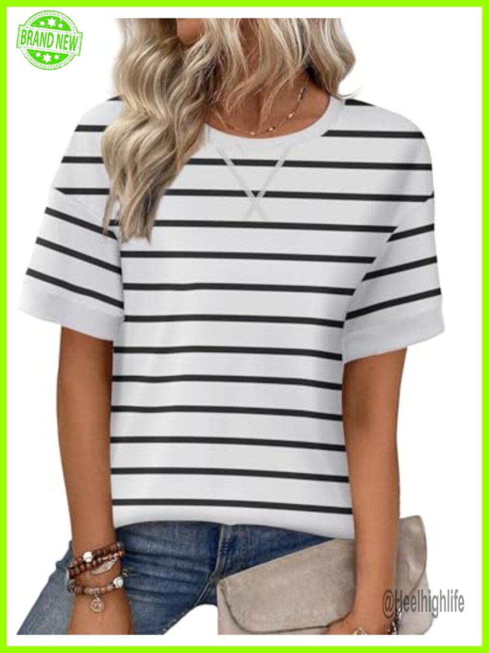 Womens Oversized Short Sleeve Striped T-Shirt Crewneck Loose Fit Summer